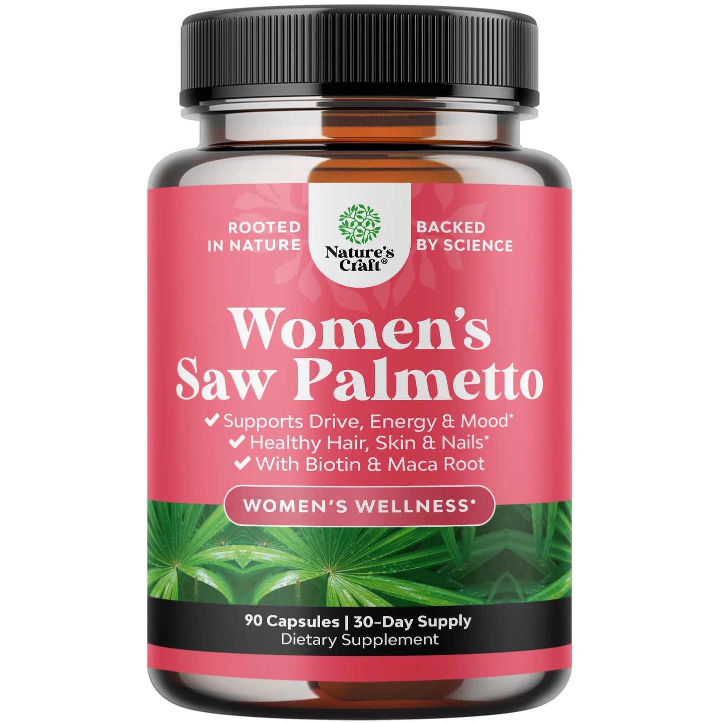 Extra Strength Pure Saw Palmetto Extract 500Mg per Serving Capsules for Women - DHT Blocker Hair Vitamins for Hair Loss Supplement with Maca Root & Biotin - 90 Capsules