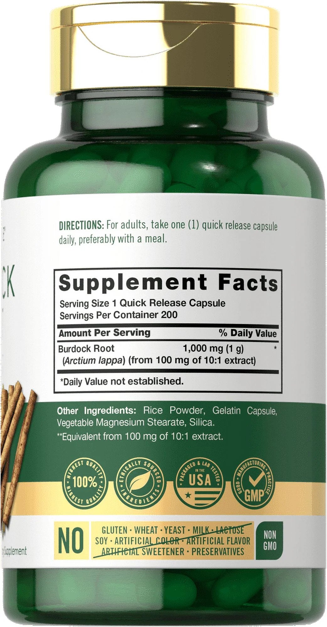 Burdock Root 1000 Mg | 200 Capsules | Arctium Lappa Extract | by