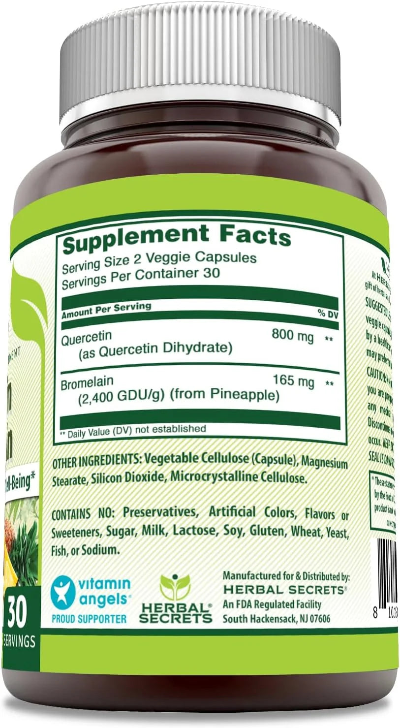 Quercetin 800Mg with Bromelain 165Mg 60 Veggie Capsules Supplement | Non-Gmo | Gluten Free | Made in USA