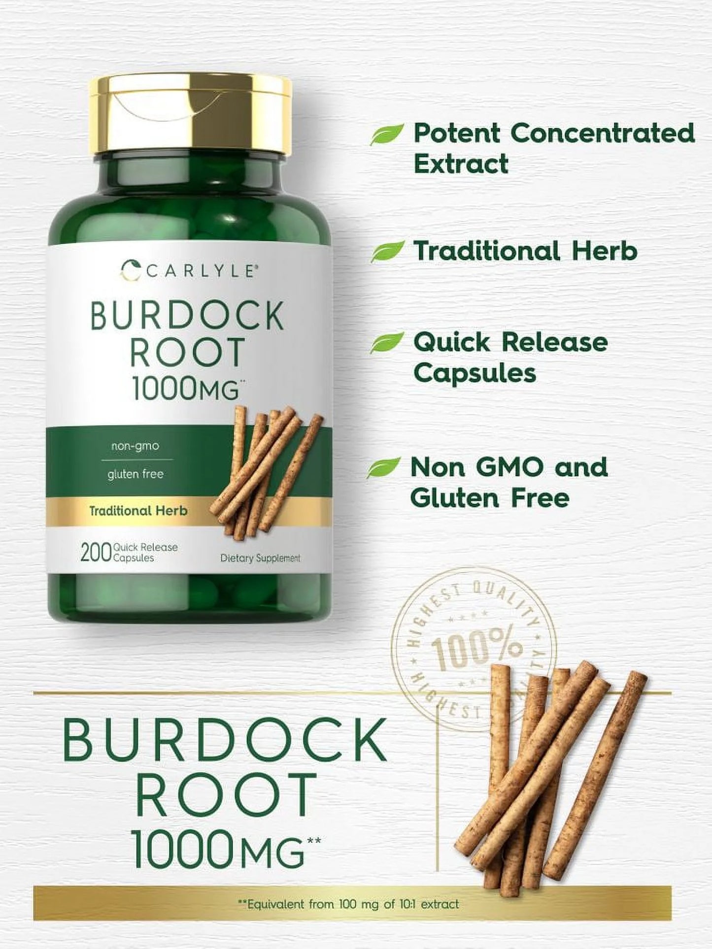 Burdock Root 1000 Mg | 200 Capsules | Arctium Lappa Extract | by