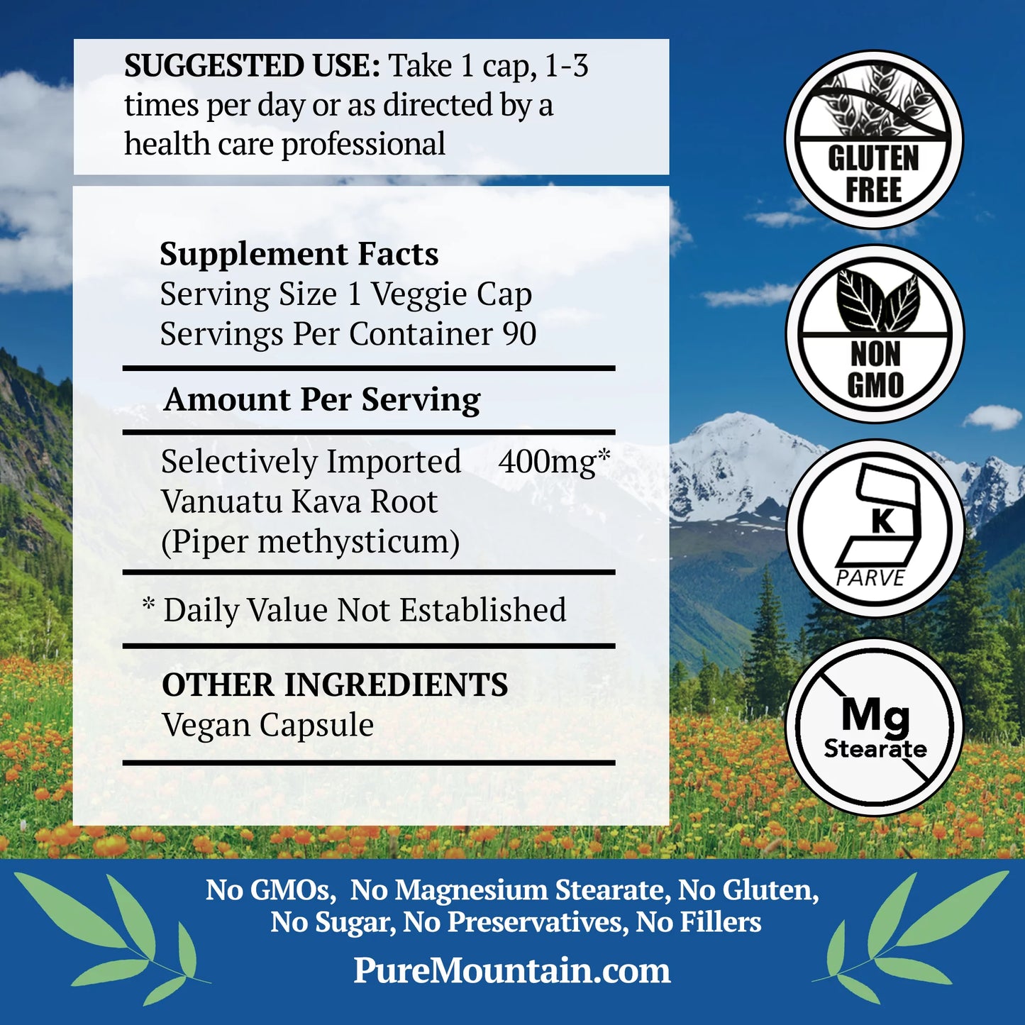 Kava Kava Capsules - 90 Kosher Vegan Caps with 400Mg Wild Vanuatu Kava Root Extract