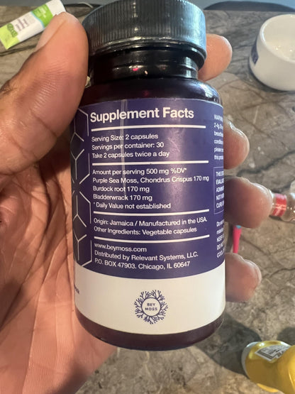 Bey Moss 102+ Mineral Purple Sea Moss Capsules - Potent Herbal Blend for Holistic Health