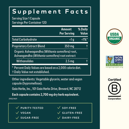 Ashwagandha Root, for Stress Relief, Immune Support, Balanced Energy Levels and Mood Support, Vegan Liquid Capsules, 120 Count