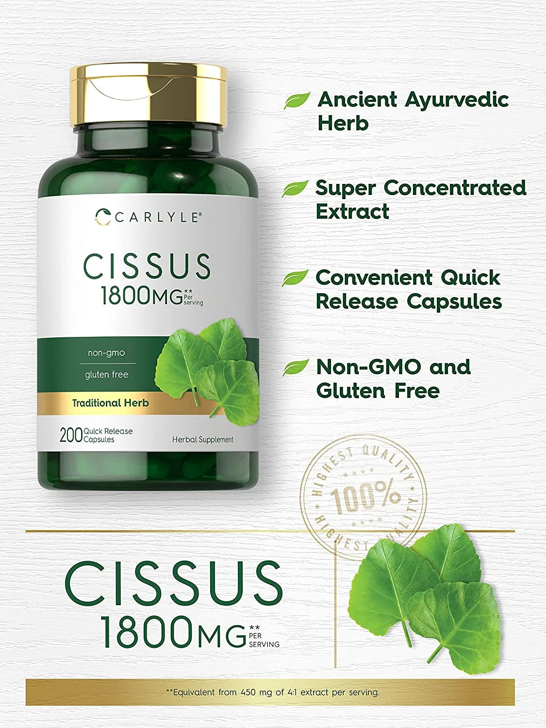 Cissus Quadrangularis Extract | 1800Mg | 200 Capsules | by
