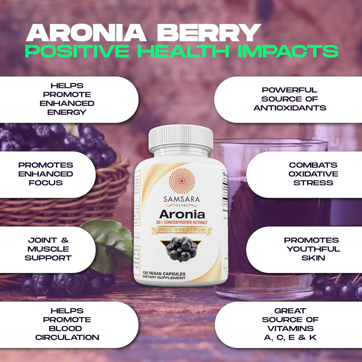 Aronia Berry 20:1 Extract (120X500Mg Capsules) - Antioxidant, Flavonoids and Pol