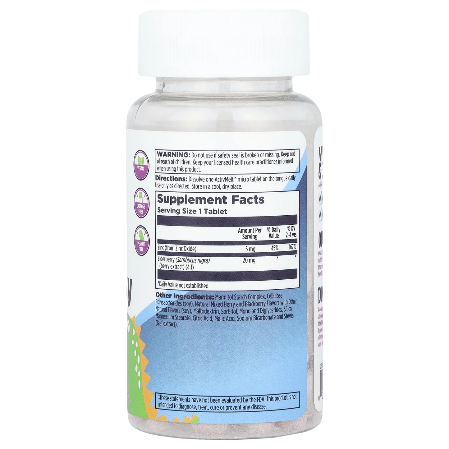 Dinosaurs Zinc Elderberry Activmelt | Kids Healthy Immune Support | Natural Berry Flavor | Sugar Free | 90 Microtabs