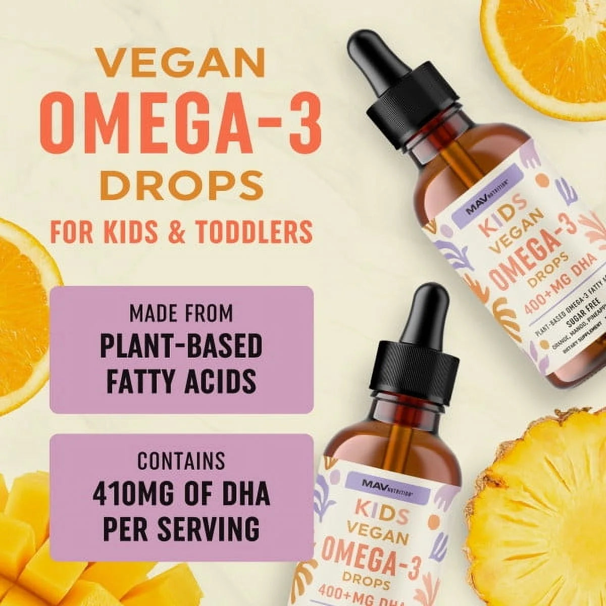 Vegan Omega 3 Liquid Drops for Kids with Algae Oil & Vegan DHA | Immune, Eye, Brain & Joint Support for Children Age 2+ | 1 Fl Oz, 30 Servings