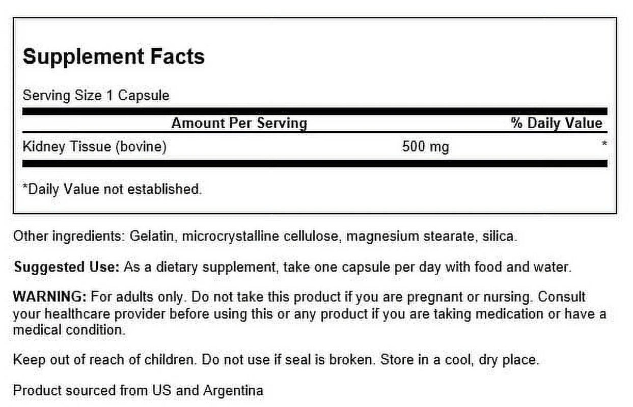 Kidney Glandular 500 Mg 60 Capsules