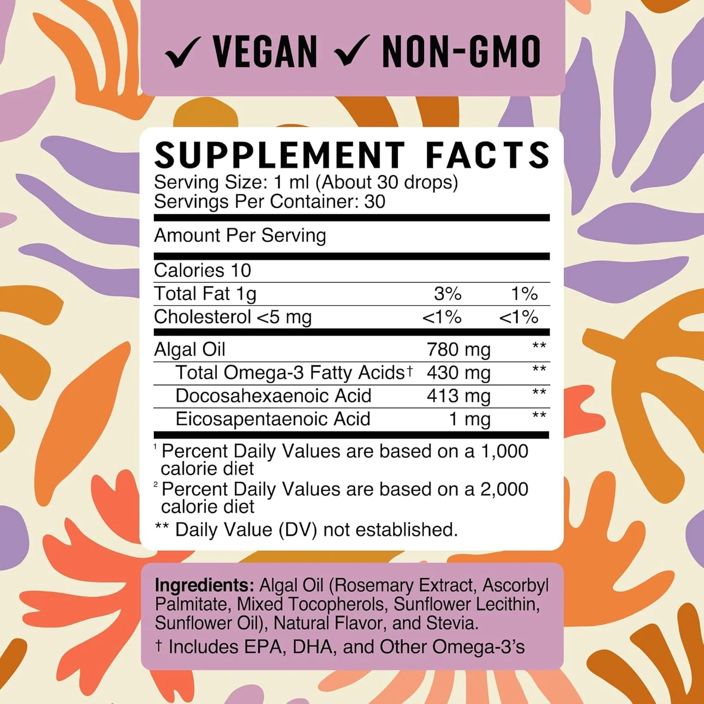 Vegan Omega 3 Liquid Drops for Kids with Algae Oil & Vegan DHA | Immune, Eye, Brain & Joint Support for Children Age 2+ | 1 Fl Oz, 30 Servings