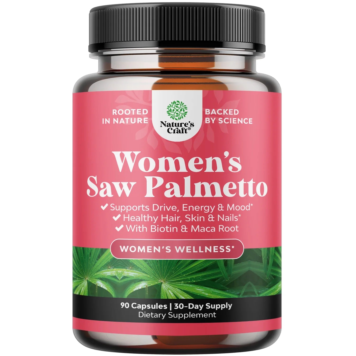 Extra Strength Pure Saw Palmetto Extract 500Mg per Serving Capsules for Women - DHT Blocker Hair Vitamins for Hair Loss Supplement with Maca Root & Biotin - 90 Capsules