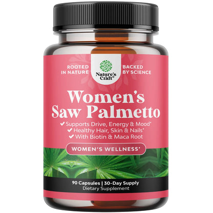 Extra Strength Pure Saw Palmetto Extract 500Mg per Serving Capsules for Women - DHT Blocker Hair Vitamins for Hair Loss Supplement with Maca Root & Biotin - 90 Capsules