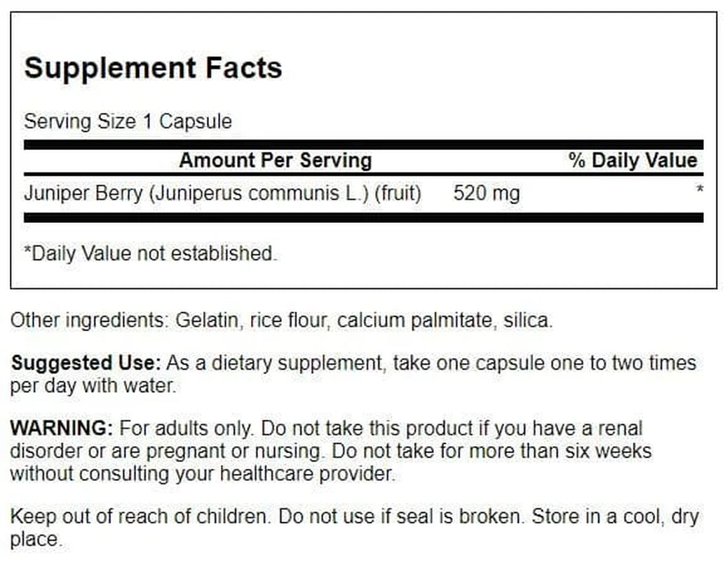 Juniper Berries Capsules, 520 Mg, 100 Count