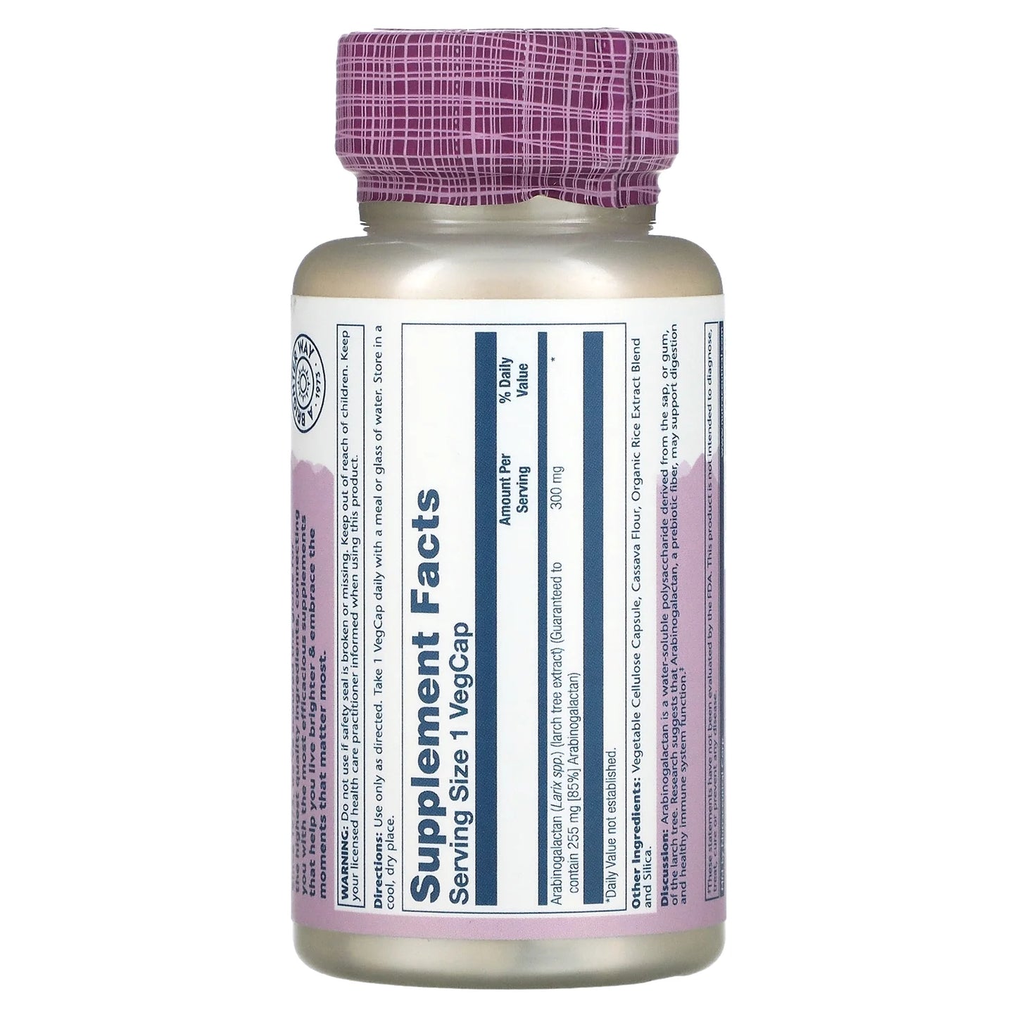 Arabinogalactan, Larch Tree Extract 300Mg | Prebiotic Fiber for Healthy Gut & Immune System Support | 60 Vegcaps