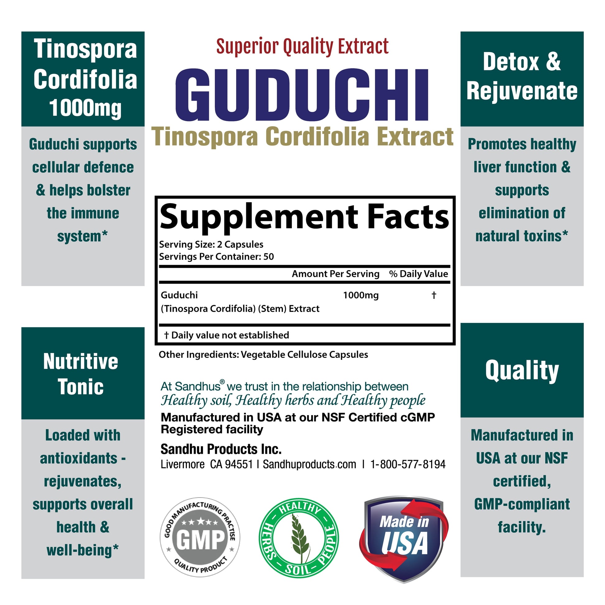 Guduchi 1000Mg, Herbal Supplement for Immune & Liver Health, Offers 100 Veggie Capsules