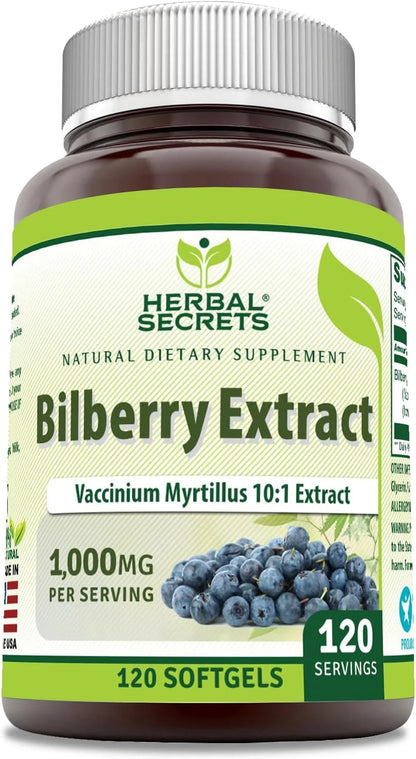 Bilberry Extract Supplement 1000 Mg 120 Softgels