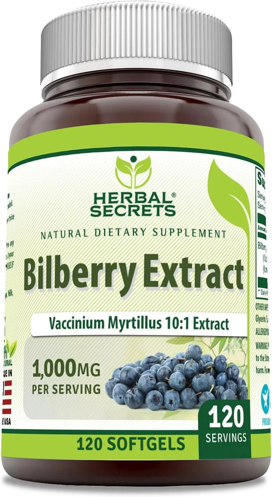 Bilberry Extract Supplement 1000 Mg 120 Softgels