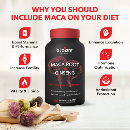 Maca Root + Ginseng Supplement 11400Mg High - Potency 60CT