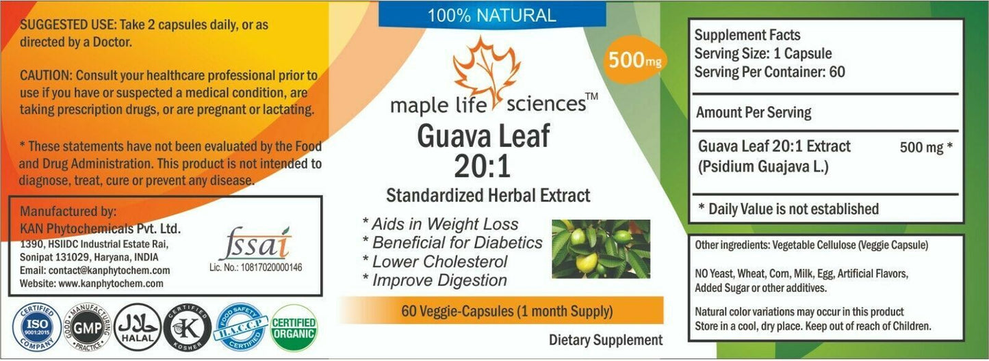 Guava Leaf 20:1 Extract Capsules Psidium Guajava L. Extract Polyphenols