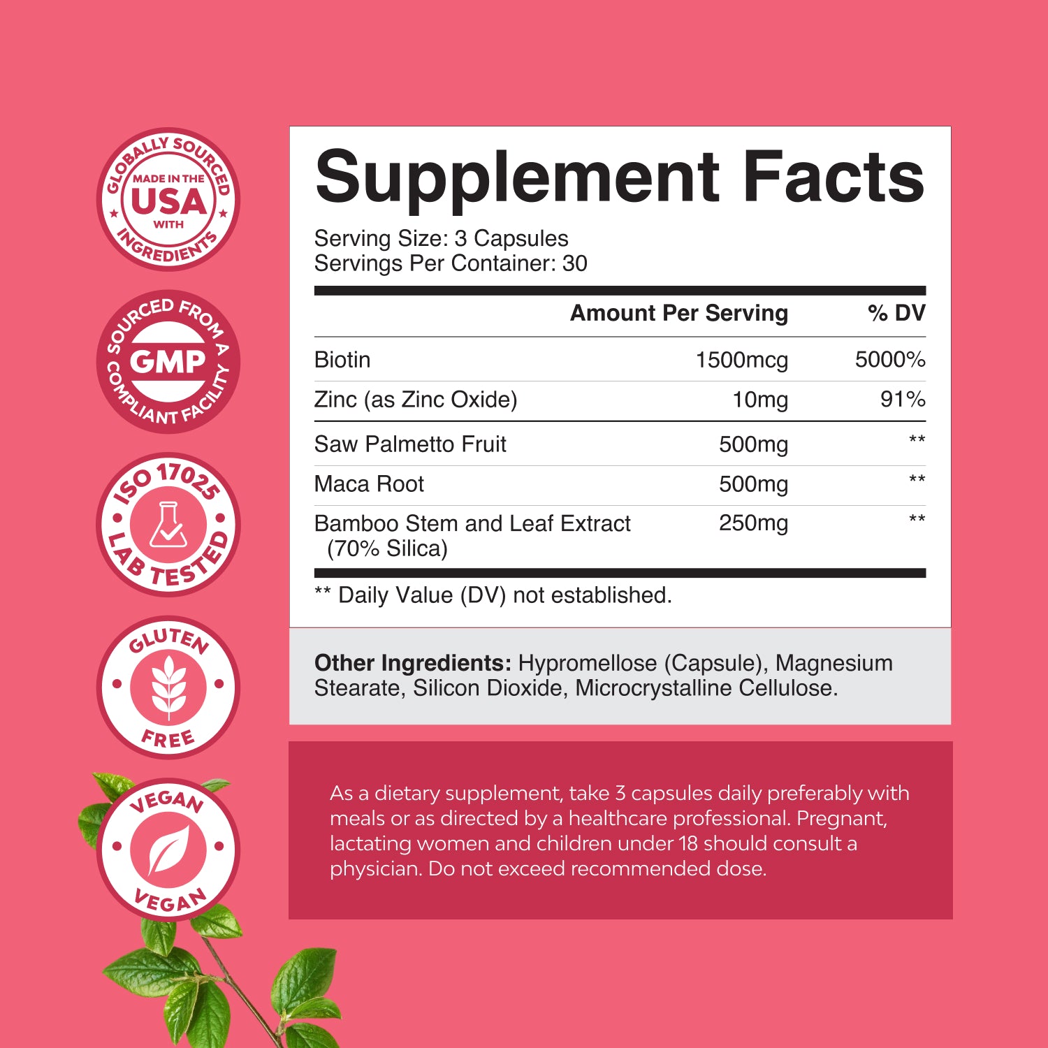 Extra Strength Pure Saw Palmetto Extract 500Mg per Serving Capsules for Women - DHT Blocker Hair Vitamins for Hair Loss Supplement with Maca Root & Biotin - 90 Capsules