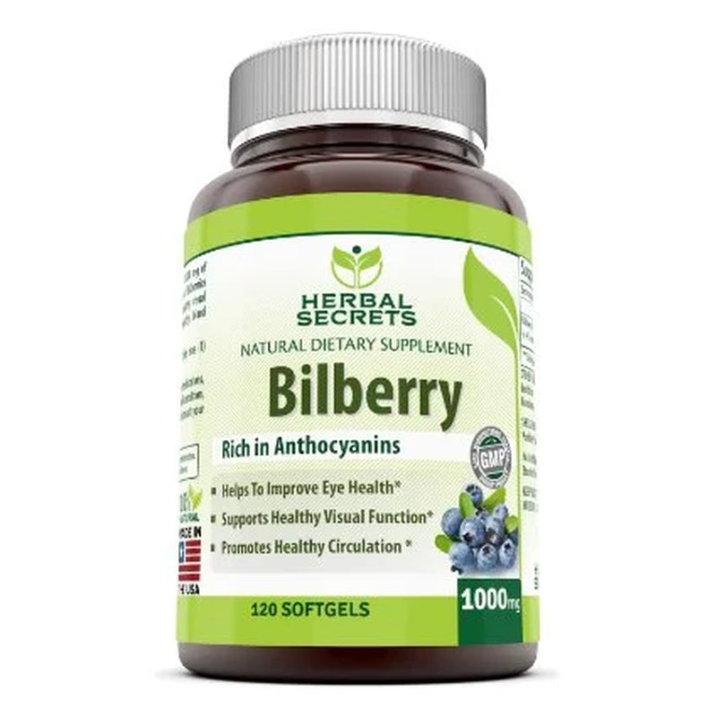 Bilberry Extract Supplement 1000 Mg 120 Softgels