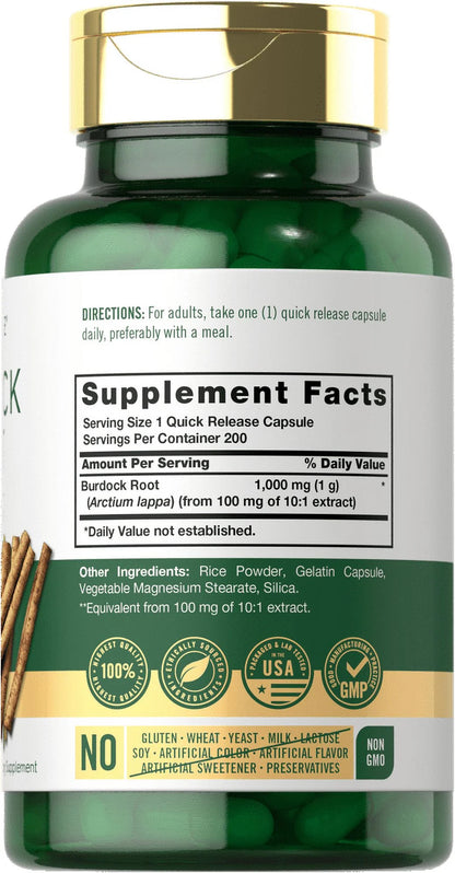 Burdock Root 1000 Mg | 200 Capsules | Arctium Lappa Extract | by