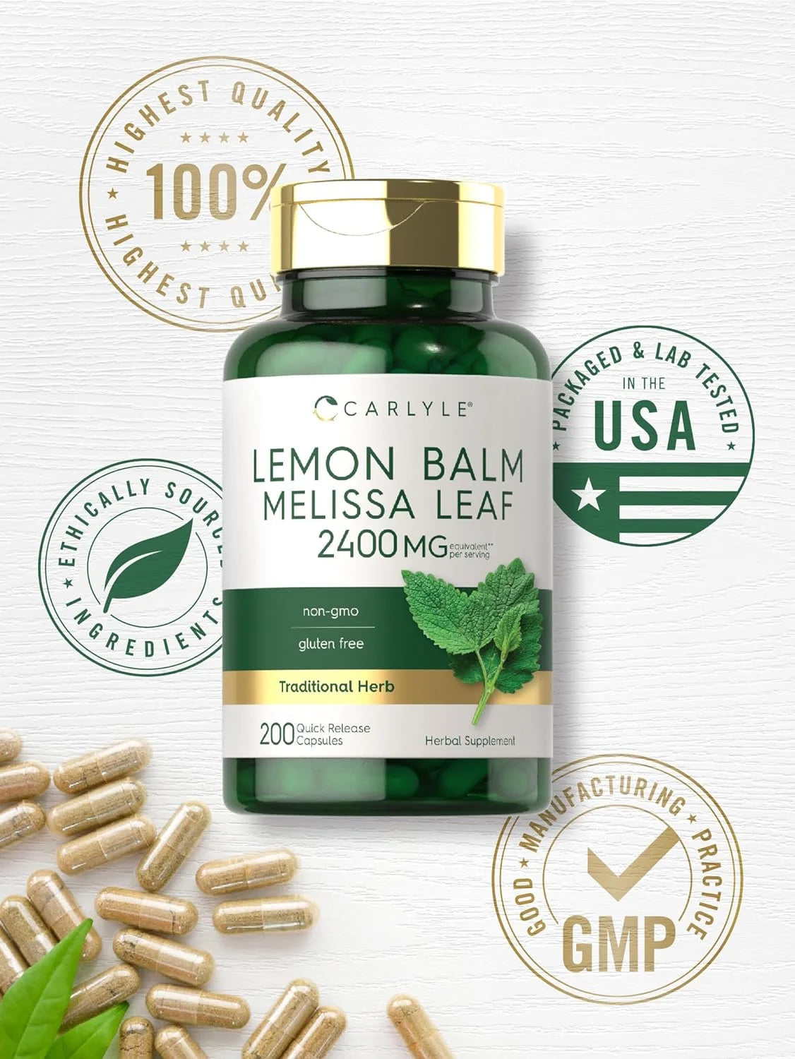 Melissa Lemon Balm 2400Mg | 200 Capsules | Concentrated Extract for Men and Women | by