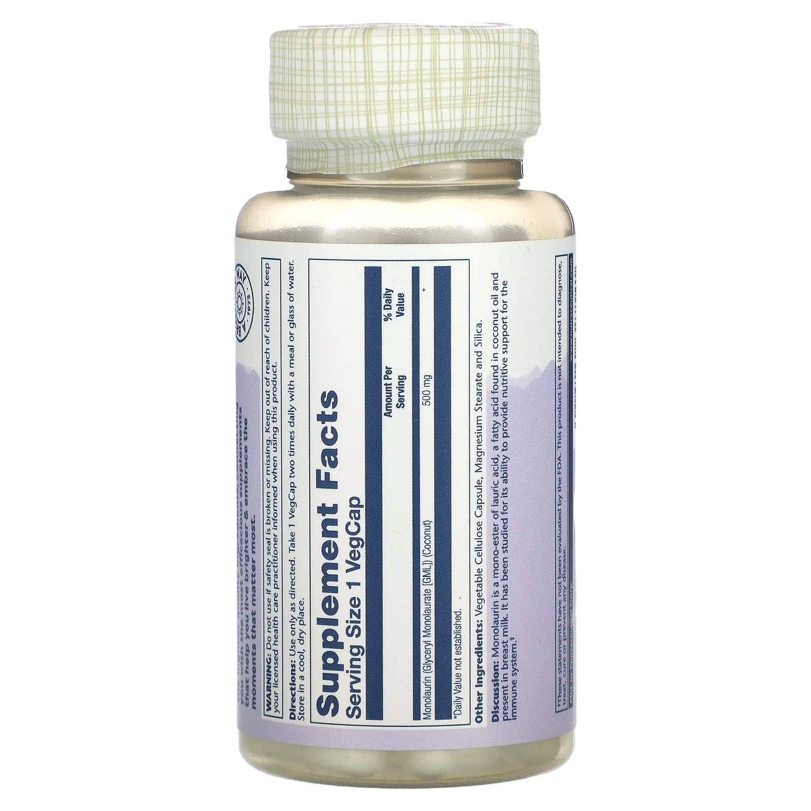 Monolaurin 500 Mg Immune System Support | from Coconuts | Helps Maintain Healthy Gut Flora | 60CT