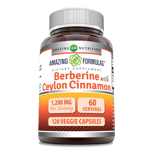Berberine with Pure Ceylon Cinnamon 1200 Mg per Serving 120 Veggie Capsules Supplement | Premium Complex Supplement | Non-Gmo | Gluten Free | Made in USA | Ideal for Vegetarians