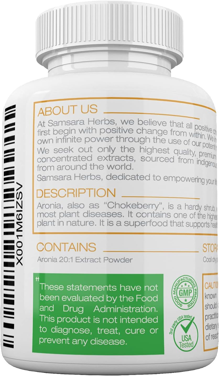 Aronia Berry 20:1 Extract (120X500Mg Capsules) - Antioxidant, Flavonoids and Pol