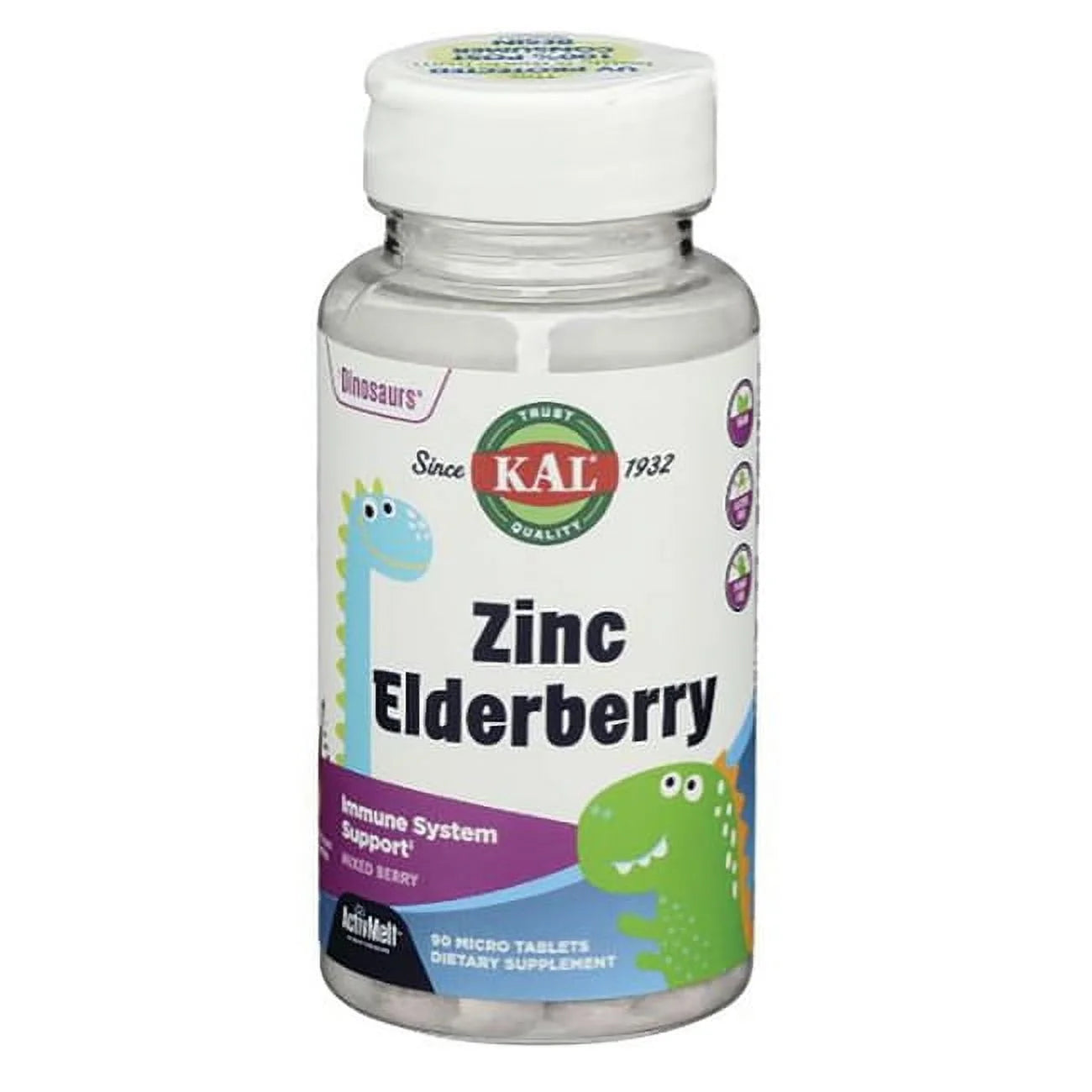 Dinosaurs Zinc Elderberry Activmelt | Kids Healthy Immune Support | Natural Berry Flavor | Sugar Free | 90 Microtabs