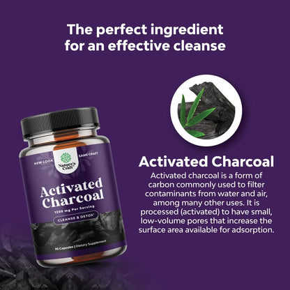 Activated Charcoal Capsules - Purifying Detox, Gut Health, Bloating Relief, 90 Veggie Capsules