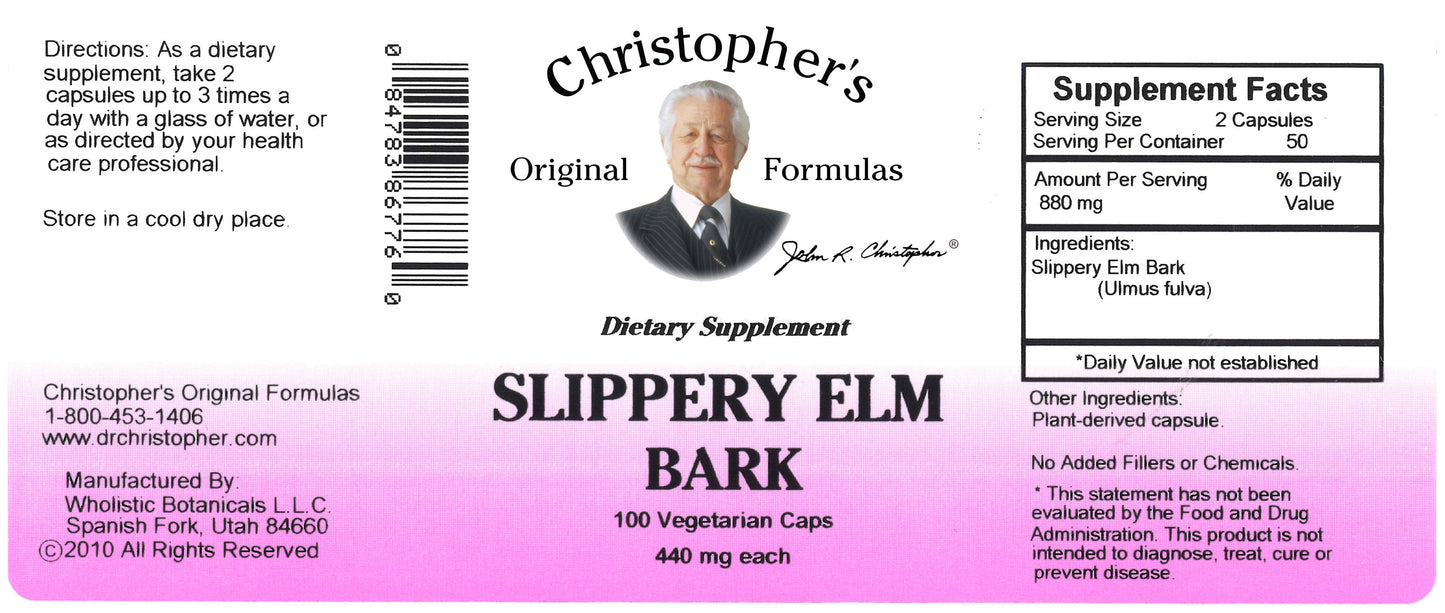 Christopher'S Slippery Elm Bark - 425 Mg - 100 Vegetarian Capsules