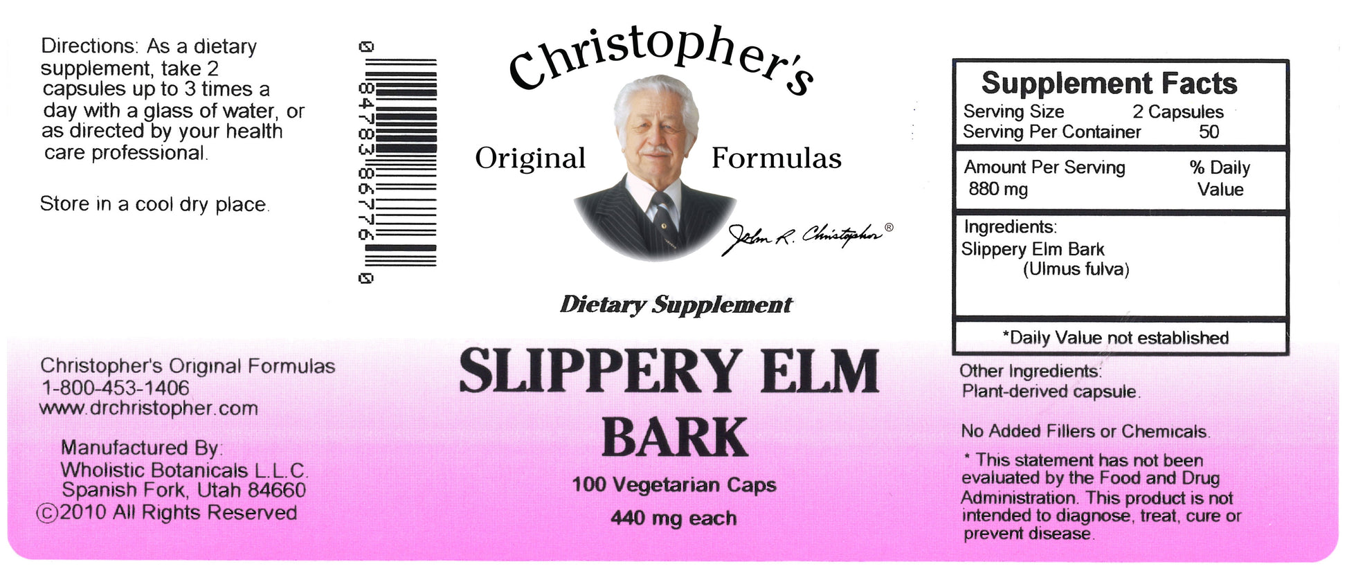 Christopher'S Slippery Elm Bark - 425 Mg - 100 Vegetarian Capsules