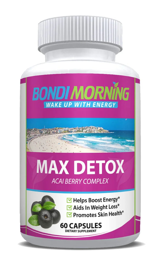Max Detox Dietary Supplement – Pure Herbal Ingredients, Acai Berry, Papaya & Ginger, Promotes Colon Cleansing & Removes Toxins – 60 Capsules