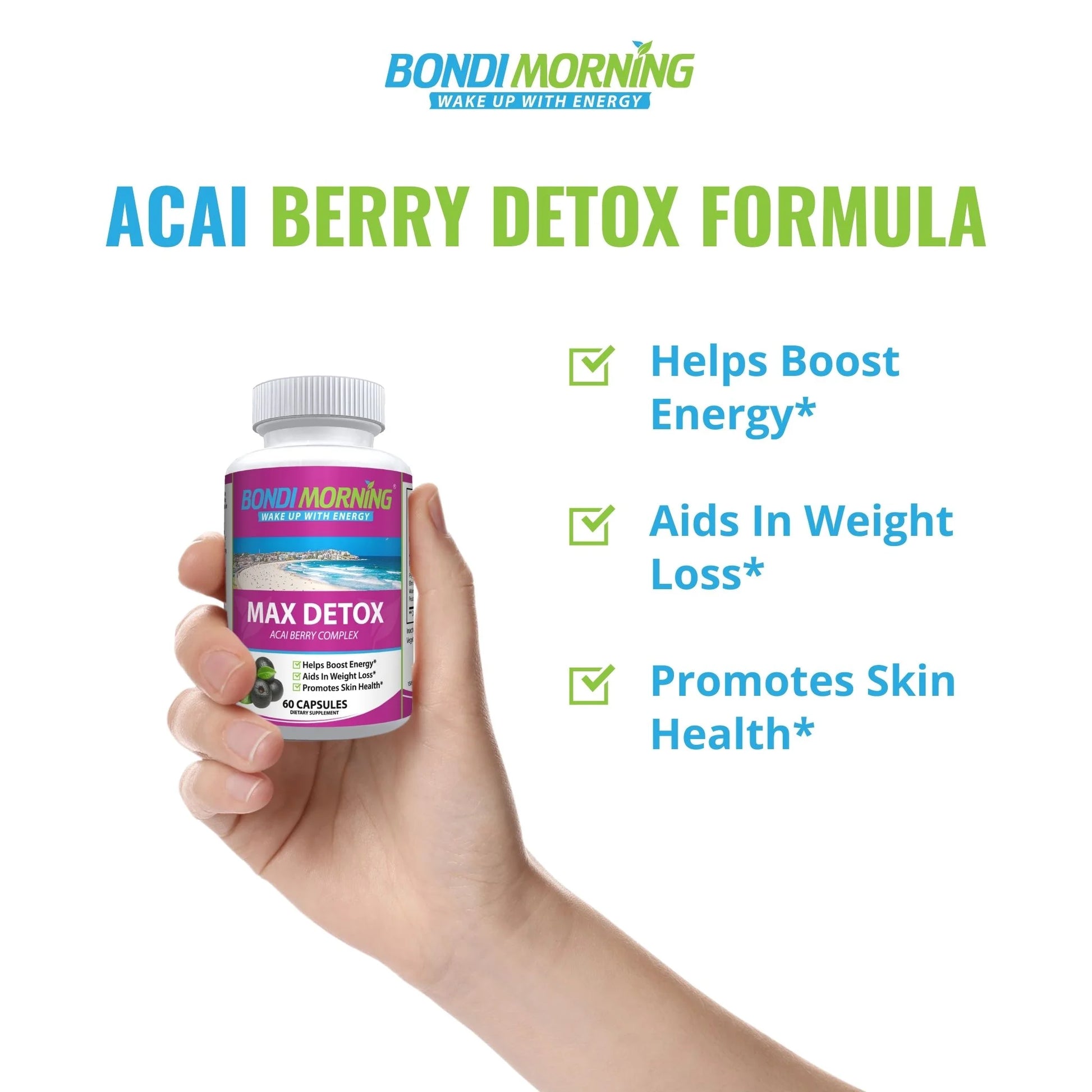 Max Detox Dietary Supplement – Pure Herbal Ingredients, Acai Berry, Papaya & Ginger, Promotes Colon Cleansing & Removes Toxins – 60 Capsules