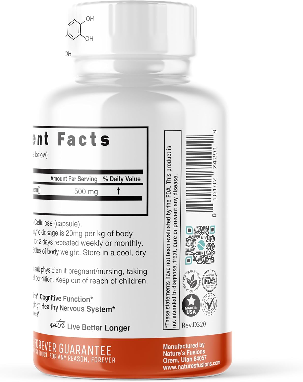 Nutri Fisetin 500Mg 32 Count - Clinical Dosage - Fisetin Supplements - Powerful