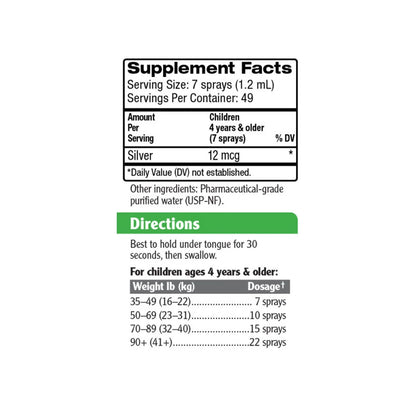Kids Bio-Active Silver Hydrosol, Daily Immune Support Spray, Ages 4+, 10 PPM, 2 Fl Oz (59 Ml), Mineral Supplements