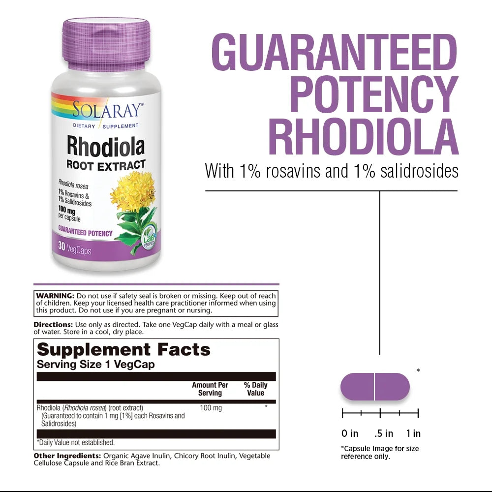 Rhodiola Root Extract 100 Mg | Herbal Adaptogen for Occasional Stress & Mood Support | 30Ct