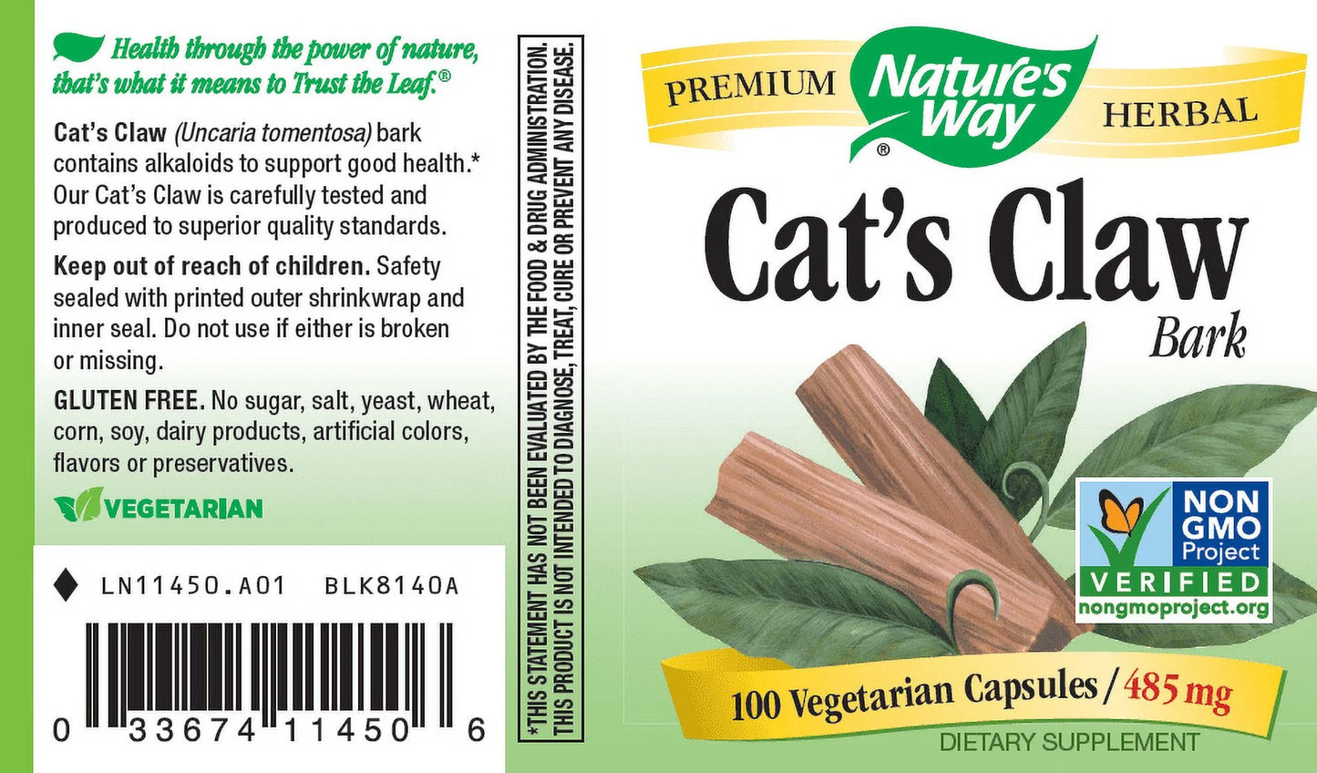 Cats Claw Bark 485 Mg Vegetarian Capsules, 100 Ct