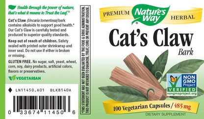 Cats Claw Bark 485 Mg Vegetarian Capsules, 100 Ct
