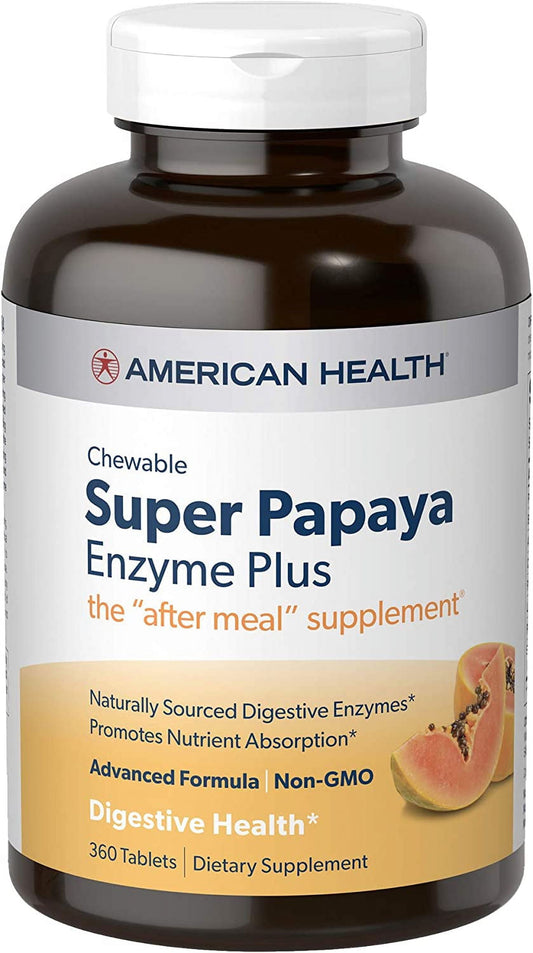 Super Papaya Enzyme plus Chewable Tablets, Natural Papaya Flavor - Promotes Digestion & Nutrient Absorption, Contains Papain & Other Enzymes - 360 Count