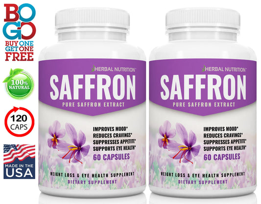 BOGO Sale - Pure Saffron Extract - Two 60 Count Bottles, 88.5Mg per Serving