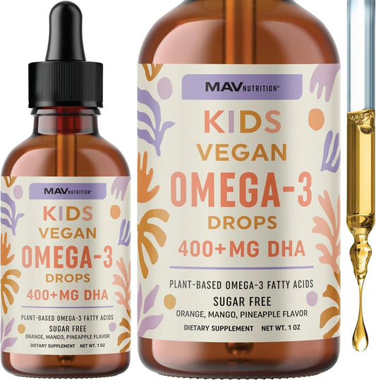 Vegan Omega 3 Liquid Drops for Kids with Algae Oil & Vegan DHA | Immune, Eye, Brain & Joint Support for Children Age 2+ | 1 Fl Oz, 30 Servings