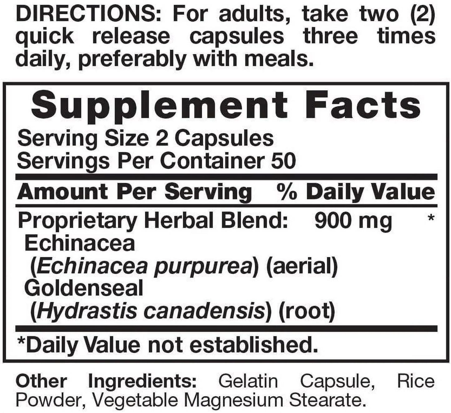 Echinacea & Goldenseal Root Natural Whole Herb 100Ct, 5-Pack