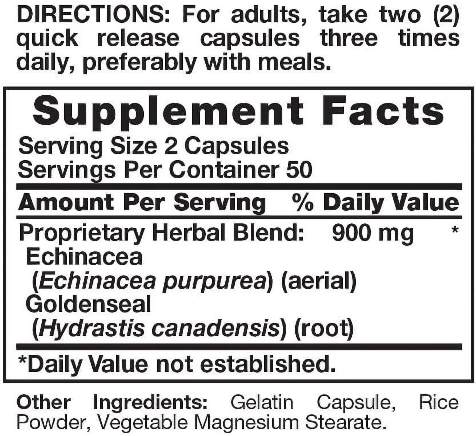 Echinacea & Goldenseal Root Natural Whole Herb 100Ct, 5-Pack