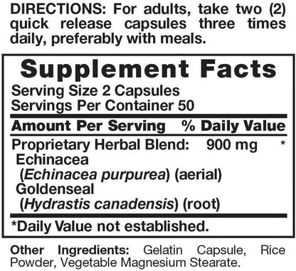 Echinacea & Goldenseal Root Natural Whole Herb 100Ct, 5-Pack