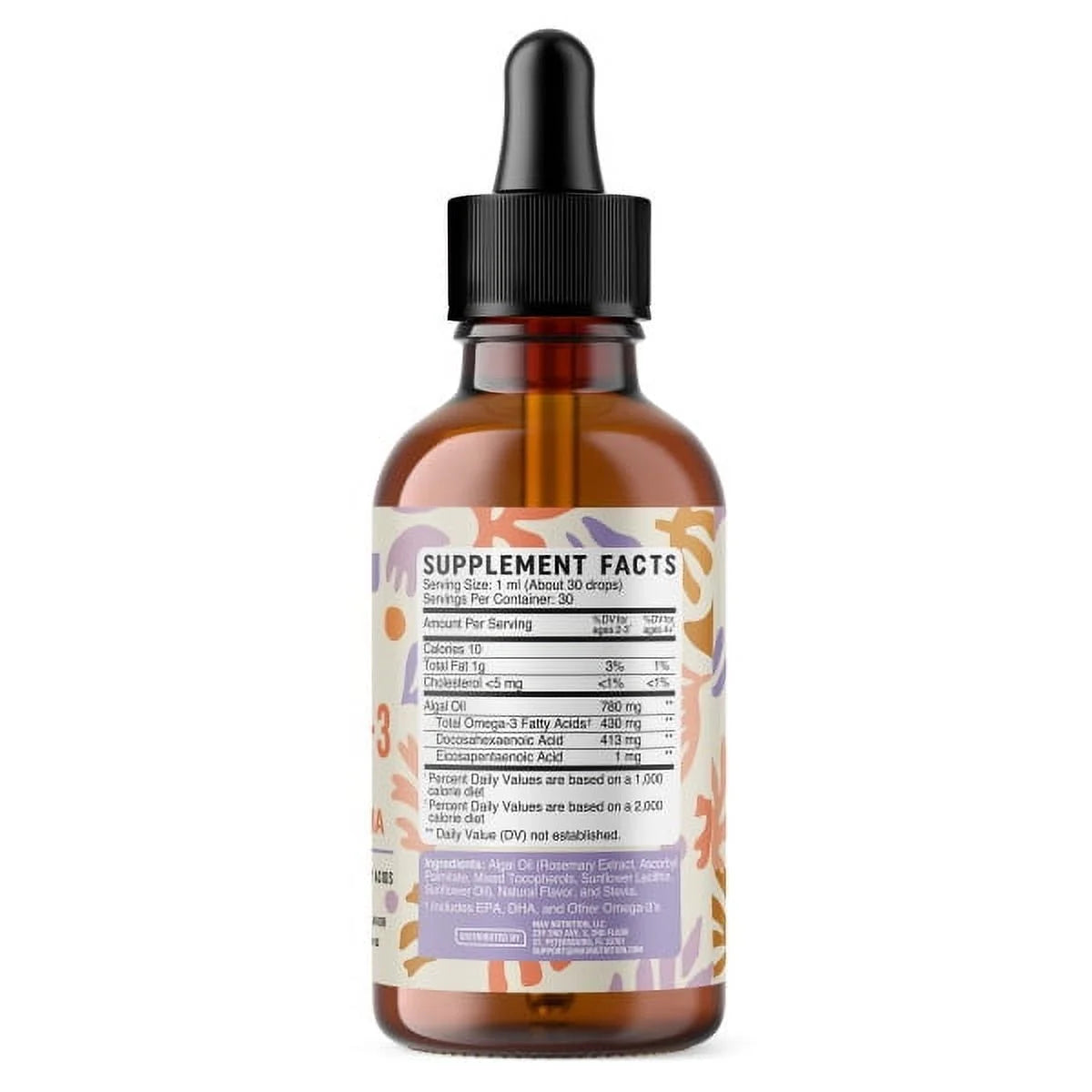 Vegan Omega 3 Liquid Drops for Kids with Algae Oil & Vegan DHA | Immune, Eye, Brain & Joint Support for Children Age 2+ | 1 Fl Oz, 30 Servings