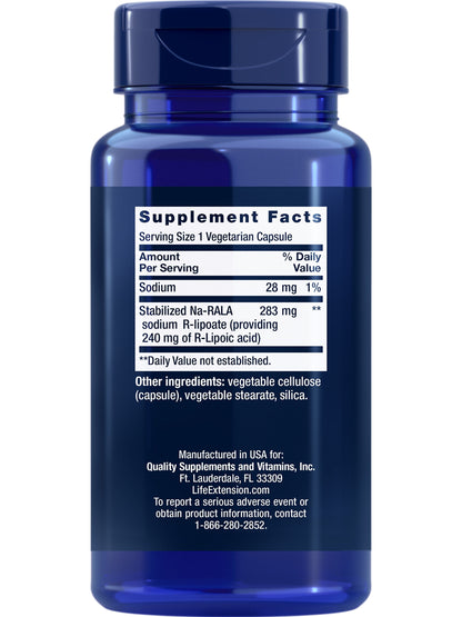 Super R-Lipoic Acid – Longevity Supplement for Oxidative Stress Defense – with 240 Mg of Active R-Form of R-Lipoic Acid – Gluten-Free – Non-Gmo – Vegetarian – 60 Capsules