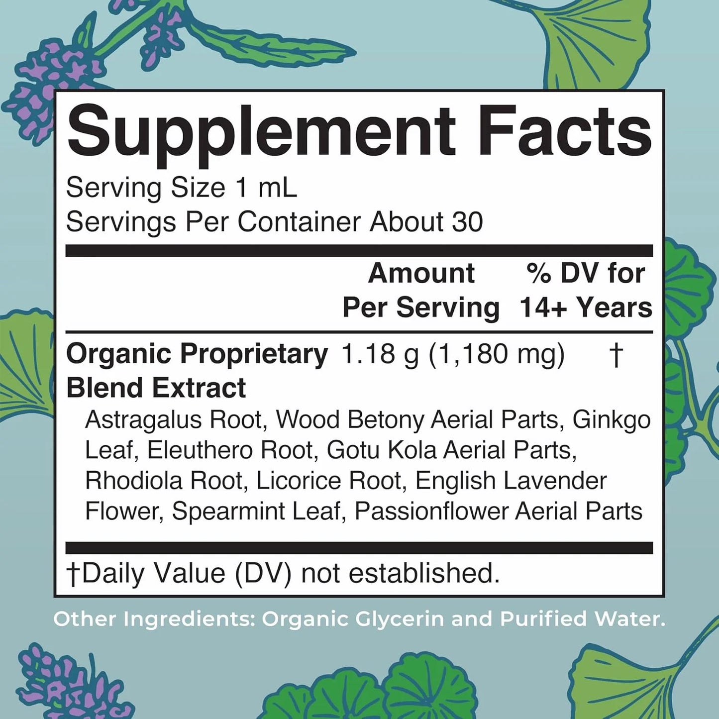 USDA Organic Adrenal & Focus Liquid Drops Astragalus Root Herbal Supplement Vegan, Non-Gmo 1 Fl Oz / 30 Ml