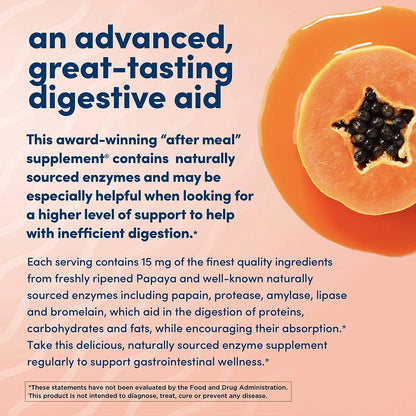 Super Papaya Enzyme plus Chewable Tablets, Natural Papaya Flavor - Promotes Digestion & Nutrient Absorption, Contains Papain & Other Enzymes - 360 Count